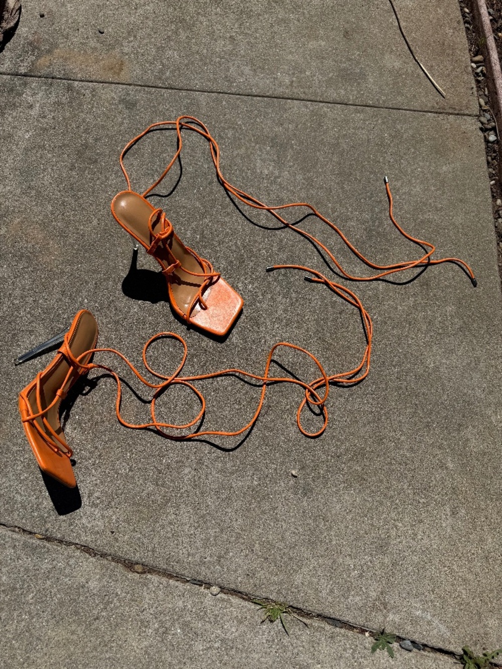 Orange Lace Up Strappy Heels Summer Sandal Size 39 EU